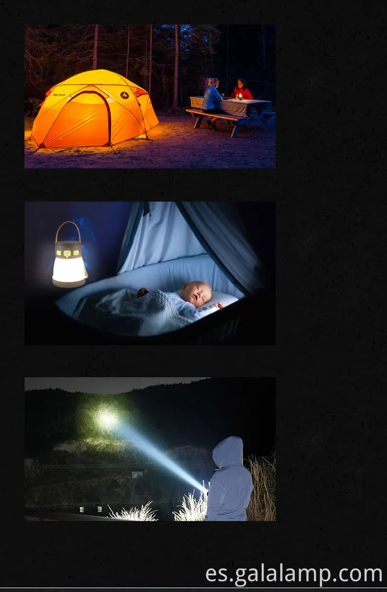 Linterera para acampar recargable solar de peso ultraligero con cargador de teléfono